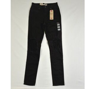 Levi's 721 Womens 8 Long 29x32 Black Distressed High Rise Skinny Jeans NWT